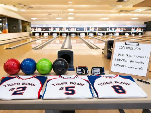 Youth bowling team equipment table